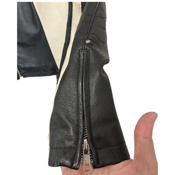 Colori black/white biker leather jacket size M - Picture 4 of 7